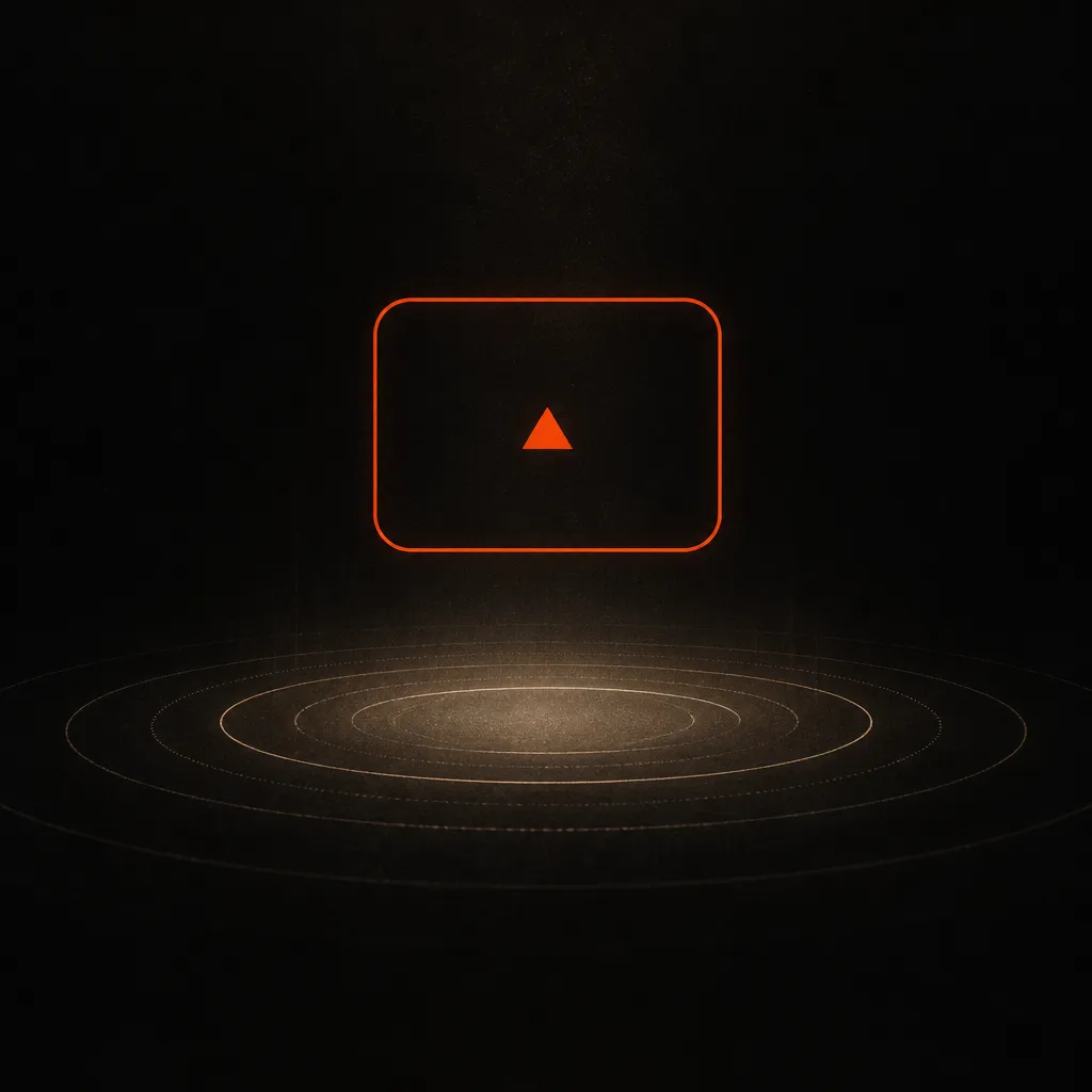 Les mentions YouTube, la corrélation la plus forte mesurée : un lecteur vidéo au contour orange flotte au-dessus de cercles concentriques