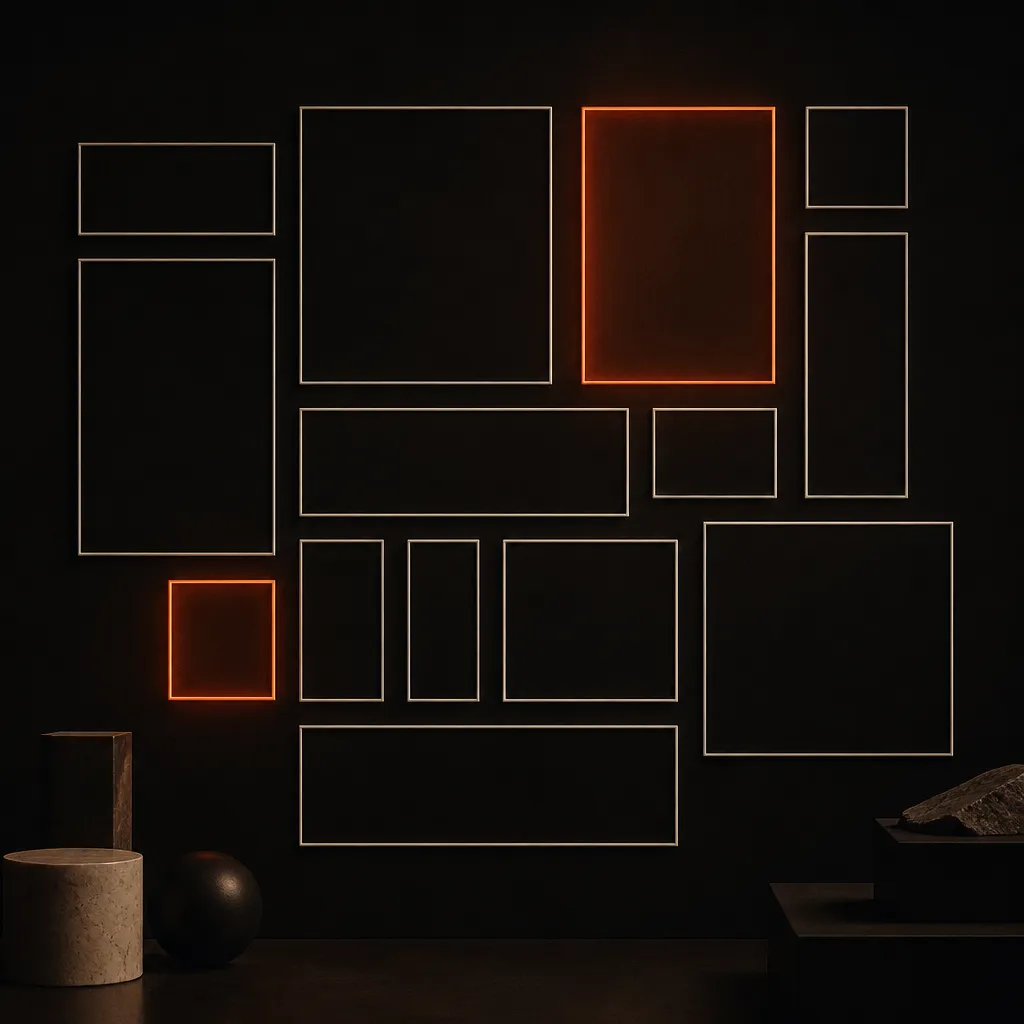 La publicité display et son revenu pour mille pages vues&nbsp;: un mur d'emplacements de formats différents, presque tous éteints, deux seulement allumés en orange